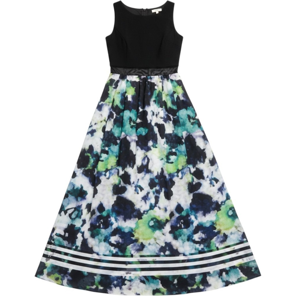 Betsy & Adam Floral Illusion Waist Maxi Dress Size 4 Formal Gown